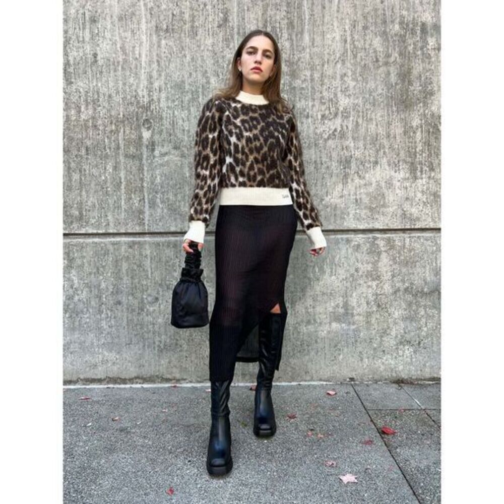 Ganni sweater size M Leopard Jacquard wool blend‎ O-neck animal print $375